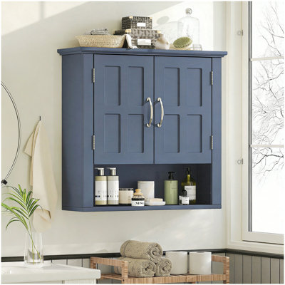 Bathroom Wall Storage Cabinet, Multi -functional Wall Mounted Cabinet with Adjustable Shelves, Medicine Cabinet for Laundry Room & Kitchen & Living Room, Blue