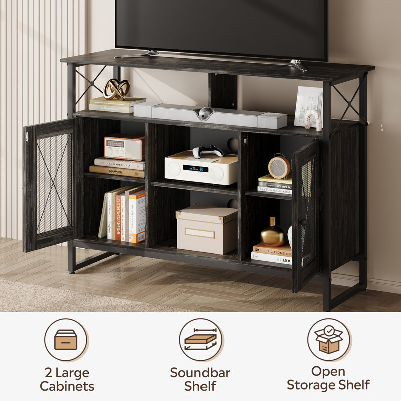 Modern TV Stand for 43'' TVs with Adjustable Shelves and Metal Frame, 37.8" Small Entertainment Center with Large Storage Cabinet, Industrial TV Console for Living Room and Bedroom