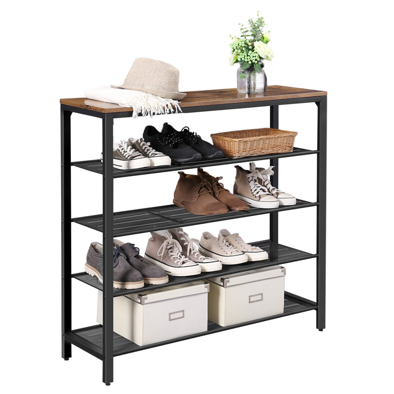 16 Pair Shoe Storage Bench, Rustic Brown