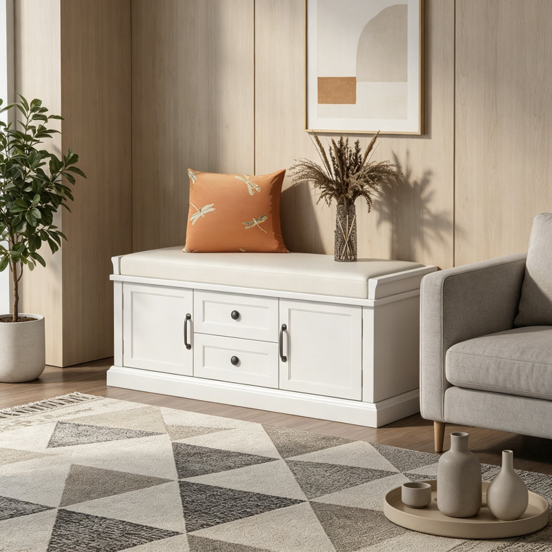 Velvet Upholstered Storage Bench, White