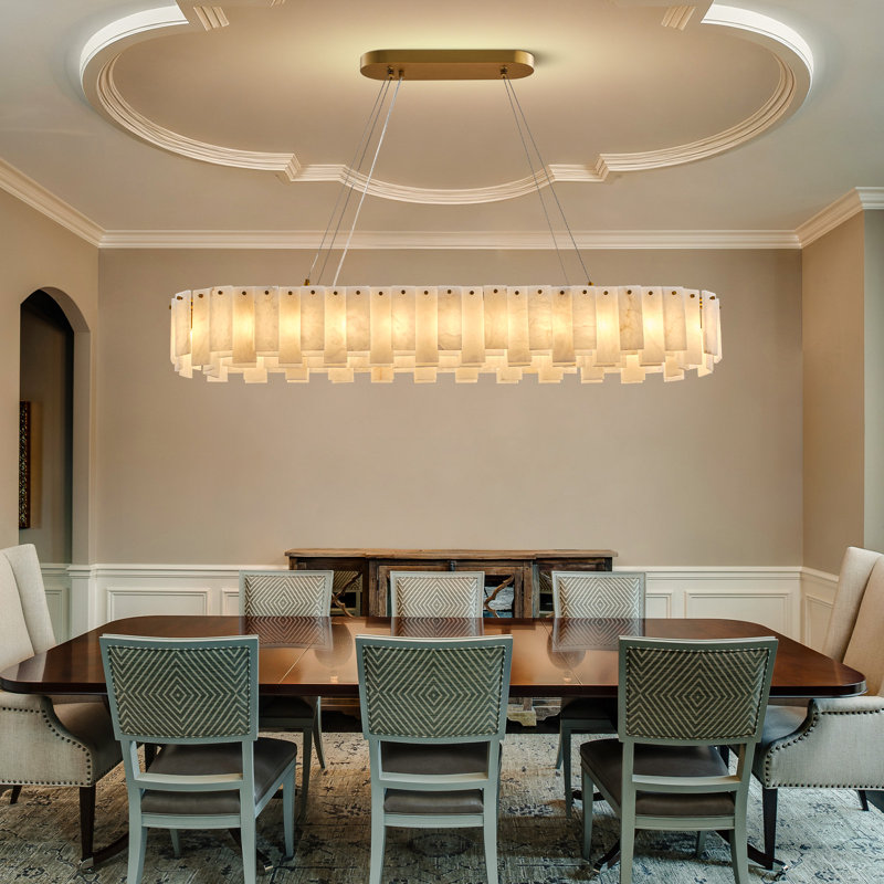 47.2" Rectangular Alabaster Kitchen Island Gold Chandeliers(Bulbs Included)