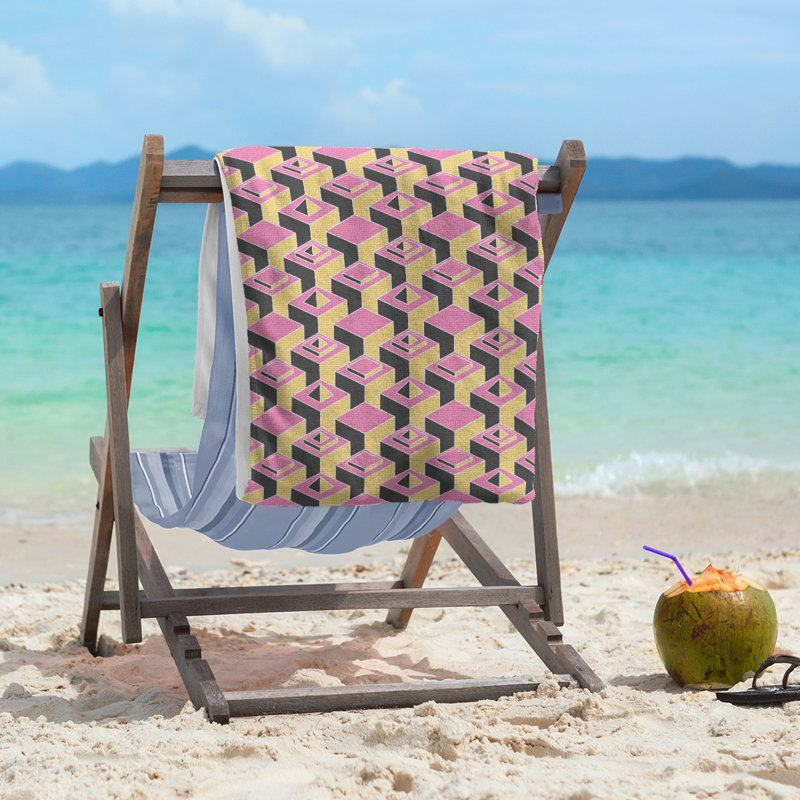 Serviette de plage classique gratte-ciels, Rose / moutarde / noir