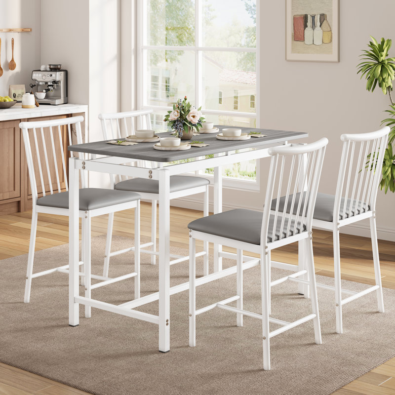 5-Piece Rectangular Dining Table Set With 4 Upholstered Chairs, Gray