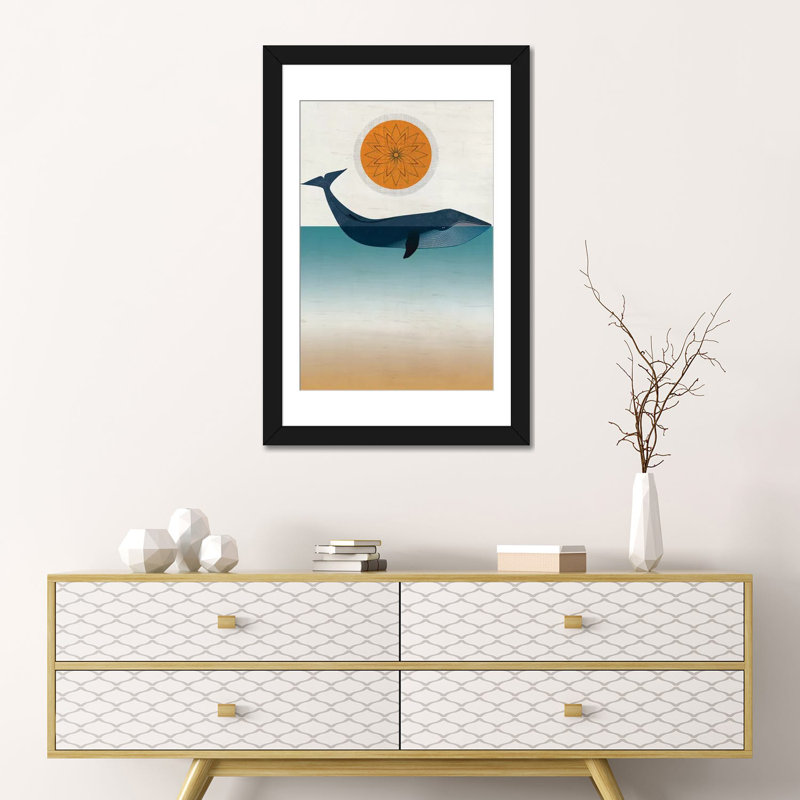 " Blue Whale ", 24" H x 16" W x 1" D, Black Framed Fine Art Paper, White