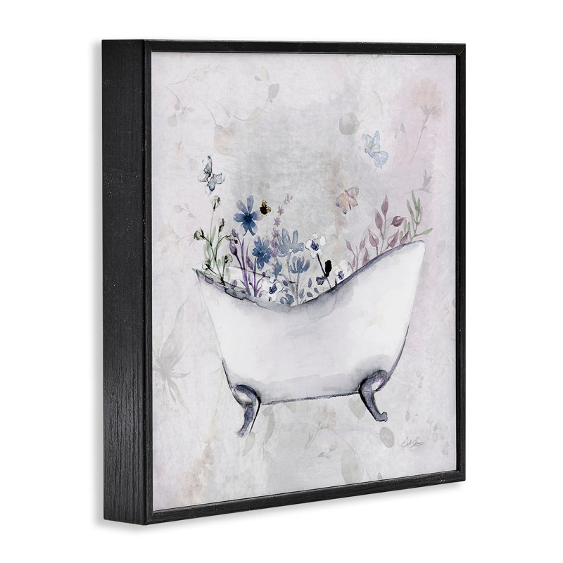 Délicat bain avec botanique, estampe numérique, design par Stella Chang, Giclée encadrée noir minuit, H 24 po x l 24 po