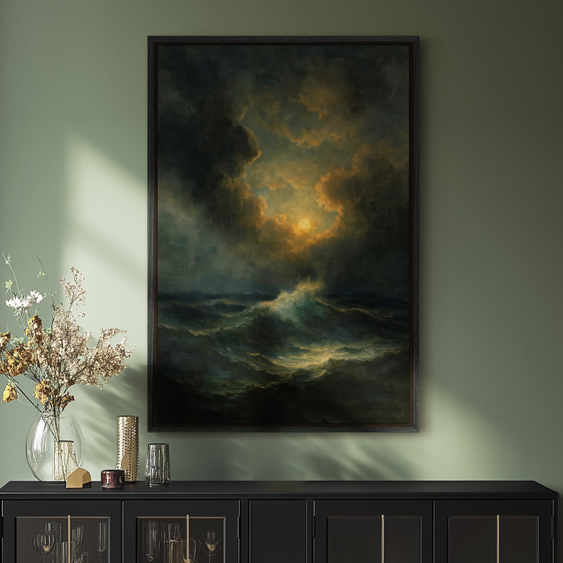 Art mural sur toile encadrée, "Moonlit Seaview", impression murale pour chambre à coucher - 16 po x 24 po, H 24 po x l 16 po