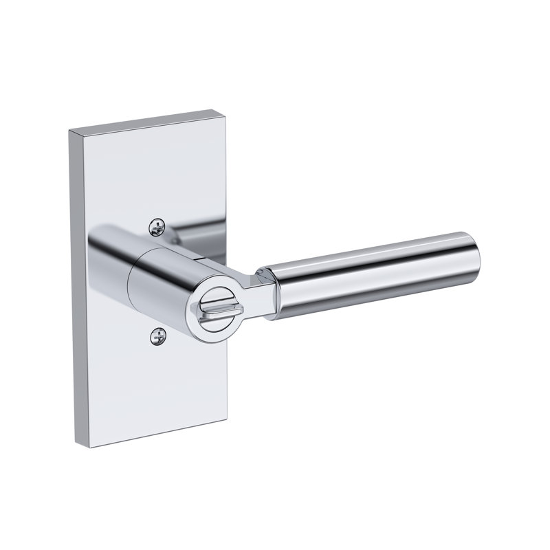 Lake Forest Keyed Entry Lever with Contemporary 5in Rose in Satin Nickel, Polished Chrome