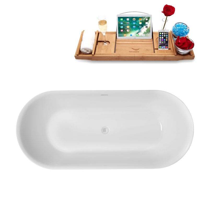 Bac autoportant 67 po avec drain interne Streamline, Blanc lustré