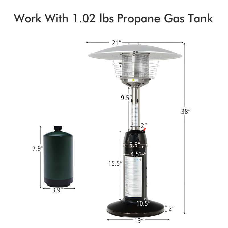 Black Tabletop Propane Patio Heater with Adjustable Flame