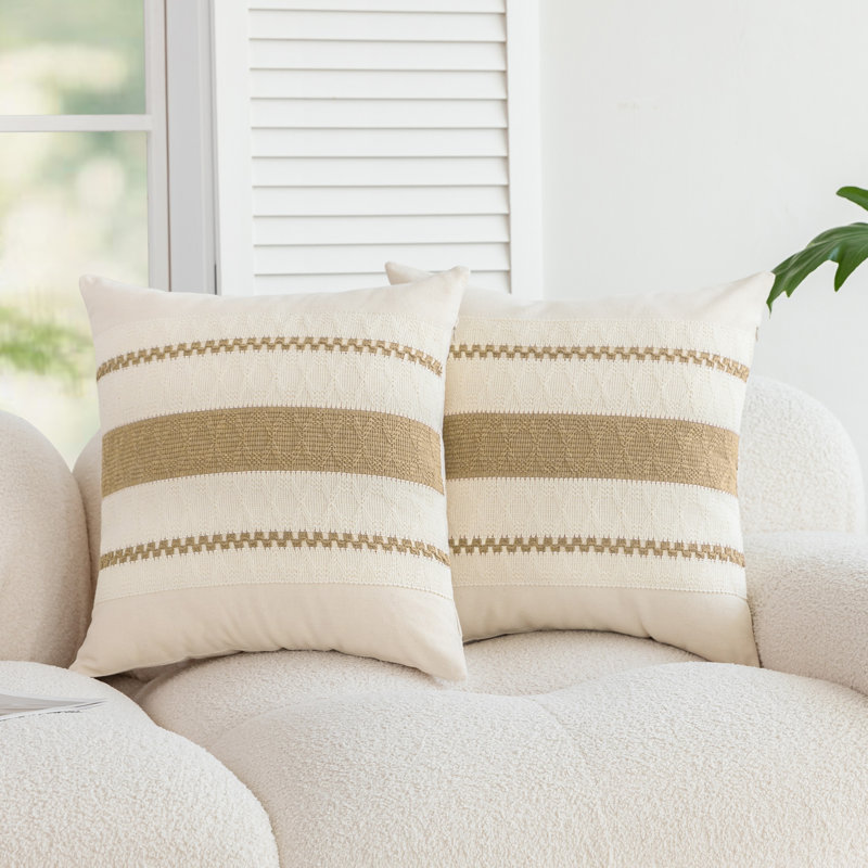 Barossa Design Boho Geometric Cotton Blend Throw Pillow Cover, Square 20", Beige