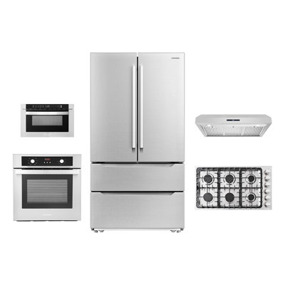 5 Piece Kitchen Package with French Door Refrigerator & 36"" Gas Cooktop & Wall Oven -  Cosmo, COS-5PKG-371