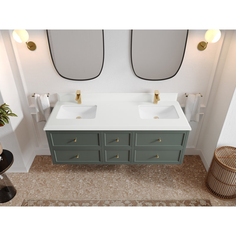 Meuble-lavabo double flottant 60 po avec dessus en quartz Roswell