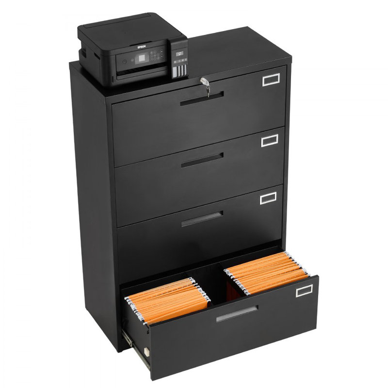 4 Drawers Metal File Cabinet, Vertical Filing Cabinet with Lock and Adjustable Hanging Rod, Tall Filing Storage Cabinets for Home and Office Fit Letter, A4, Legal Size File, Easy Assembly, Black