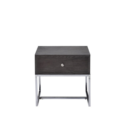 Compact Gray Oak & End Table With Organized Storage 22" X 20" And Metal Assembly