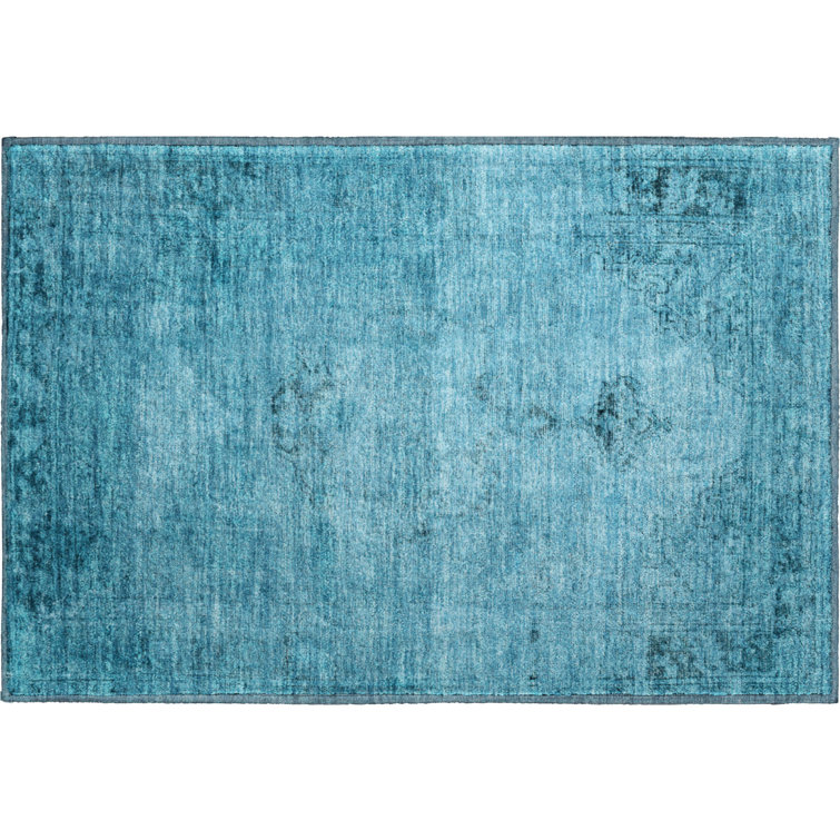 Premium Machine Washable Kiyondrea Blue Rug
