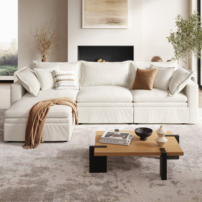 114" Cloud Couch, Oversized Modular Comfy Sofa for Living Room, L Shaped Sectional Couches with Detachable Sofa Cover, Storage Ottoman by Latitude Run
