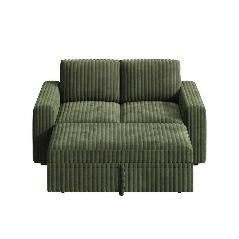 Canapé-lit Hoelscher avec méridienne escamotable vert, Velours côtelé vert