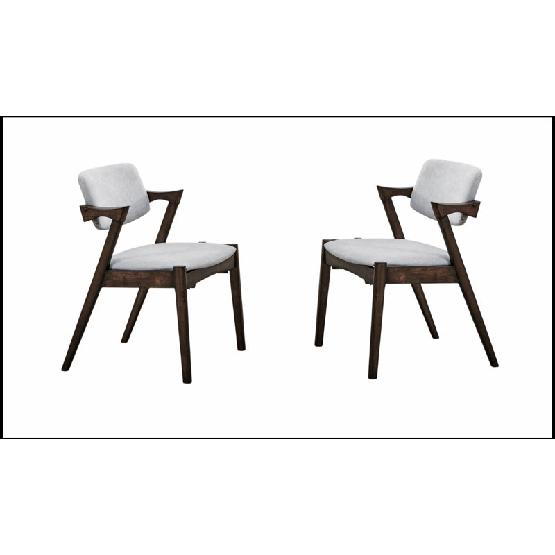 Ensemble 2 pièces de chaises de salle à manger de style Mid-Century moderne, bois massif, coussin rembourré en tissu, bois d'hévéa noyer, design unique