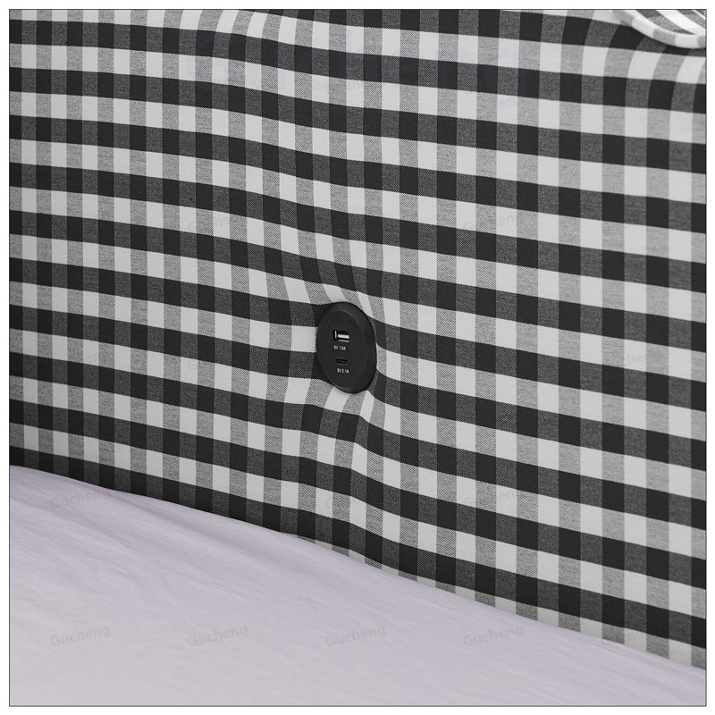 Lit de jour Cozy Gingham avec deux tiroirs de rangement, port USB et adorable tissu en forme de vague, Black