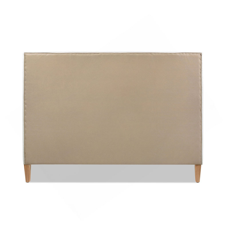 Lit plateforme tapissier Haley, grand lit, polyester blanc antique