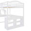 Lit mezzanine double en bois avec bureau en U, compartiments de rangement et miroir à trois volets, blanc
