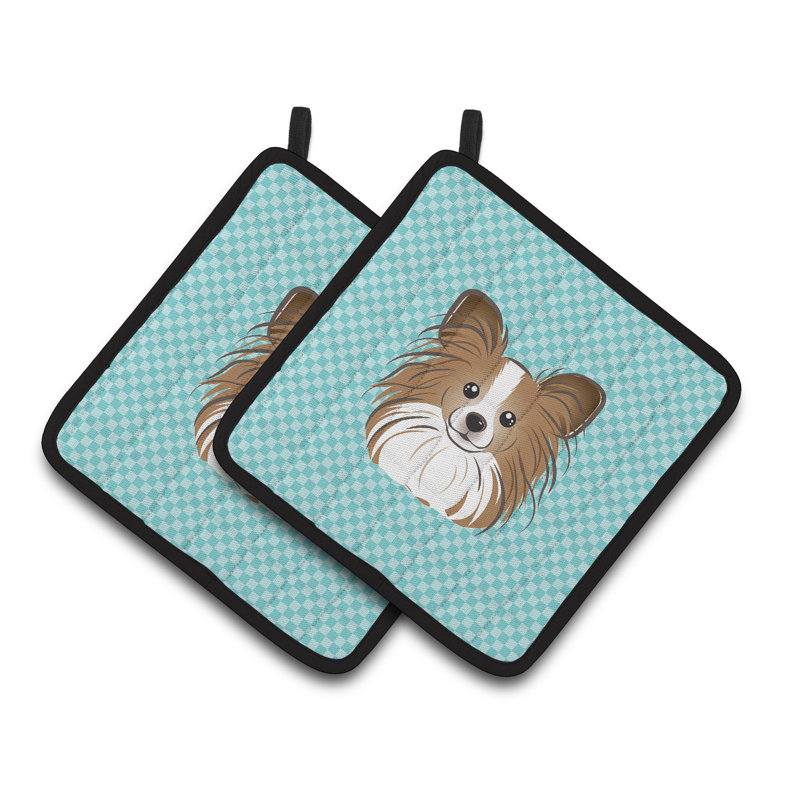 Cuisinier poignée papillon caroline trésors Checkerboard, Bleu
