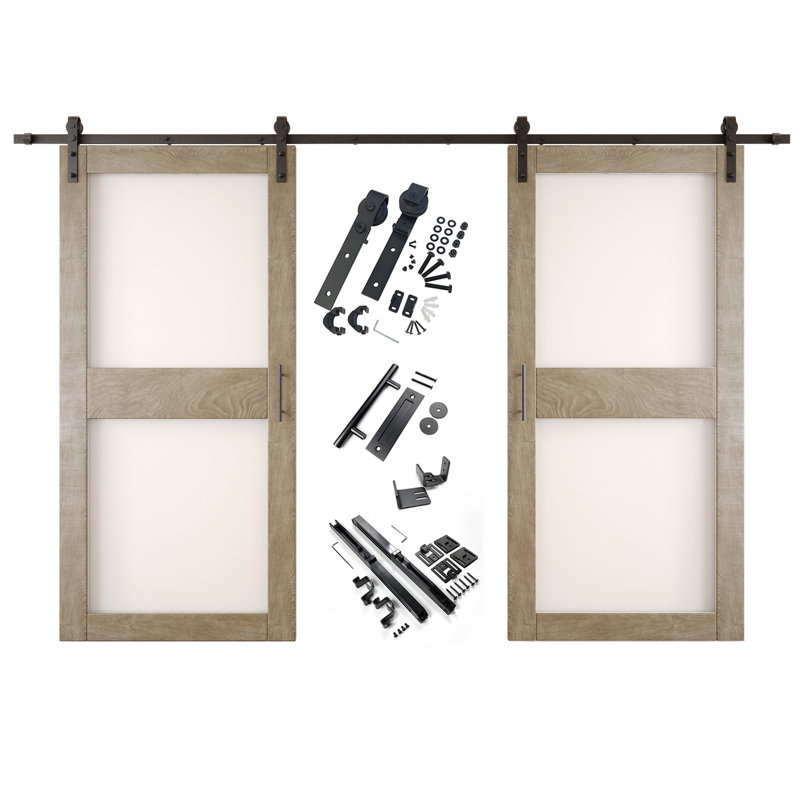 Portes de grange non assemblées et finies en verre à double vitrage de 36 po x 84 po avec ensemble de quincaillerie d'installation sans dérivation Homacer