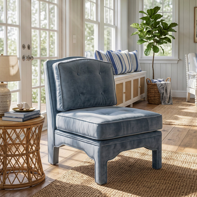 Julien Tufted Pillow-Top Armless Accent Slipper Chair, Light Blue
