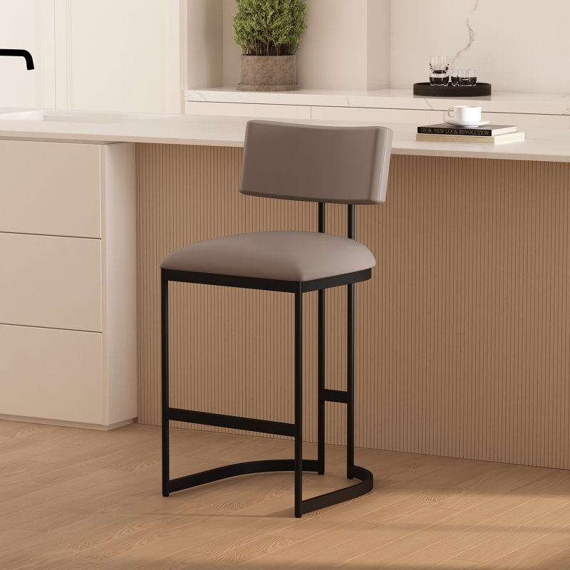 Tabouret de comptoir en cuir Juno, Taupe, Tabouret de comptoir (siège d'une hauteur de 27 p