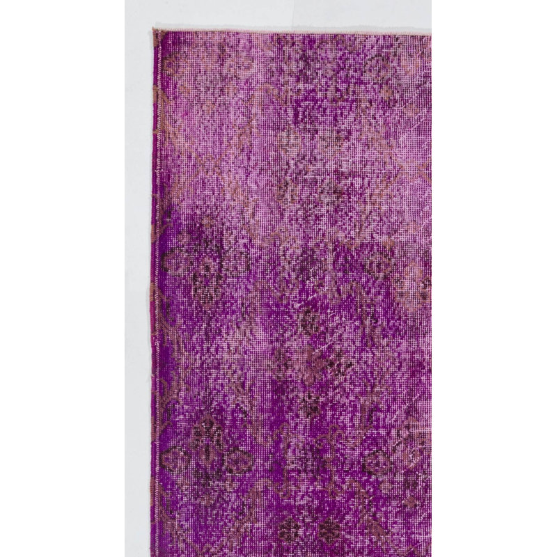 4x7.5 Ft Distressed Modern Handmade Turkish Rug Overdyed in Purple Colour
