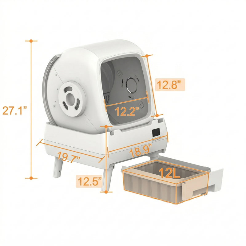 Bac à litière automatique autonettoyant pour chat, contrôle des applications, dossiers de toilette pour chat, convient aux grands chats, aux chats moyens, aux chatons et aux maisons multi-chats, anti-pincement, faible bruit, assemblage requis, blanc