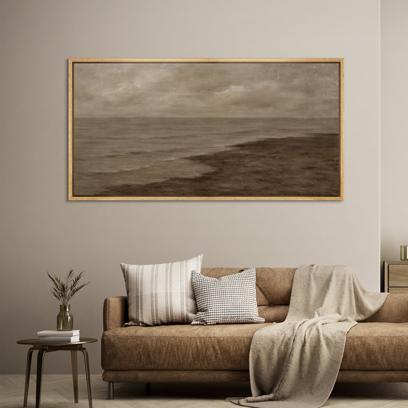 «Calm Coastal Shoreline Cloudy Moody Seascape», reproduction d'art sur toile encadrée dans la chambre principale