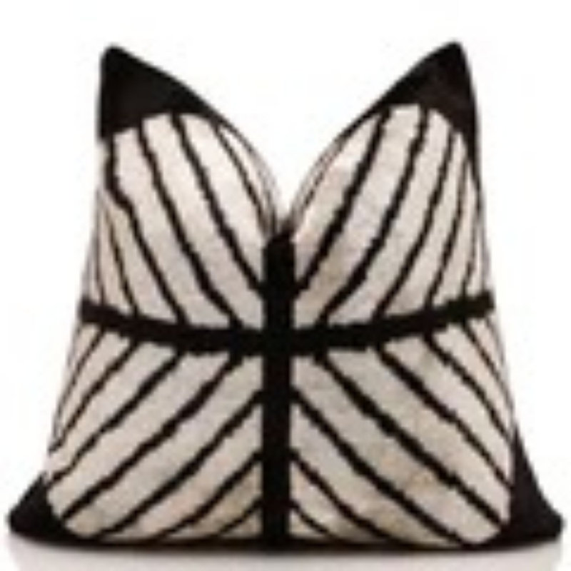 Coussin en velours de soie noir et ivoire 16 x 16