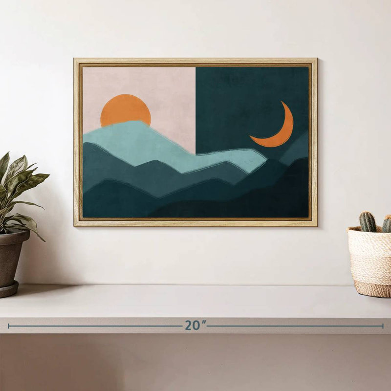 Soleil et lune en plein air, Cadre flottant en bois naturel, 13 po x 9 po