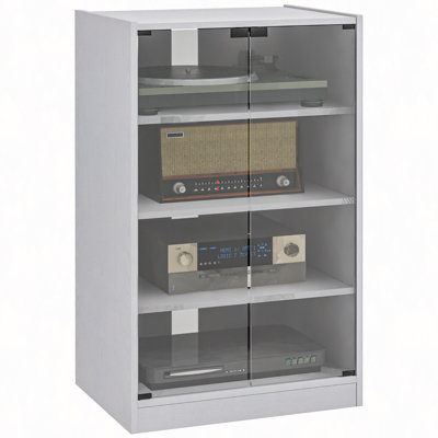 Media Cabinet, 4-Tier Stereo Cabinet, Modern Audio Video Media Stand With Adjustable Shelves, Tempered Glass Doors, And Cable Management