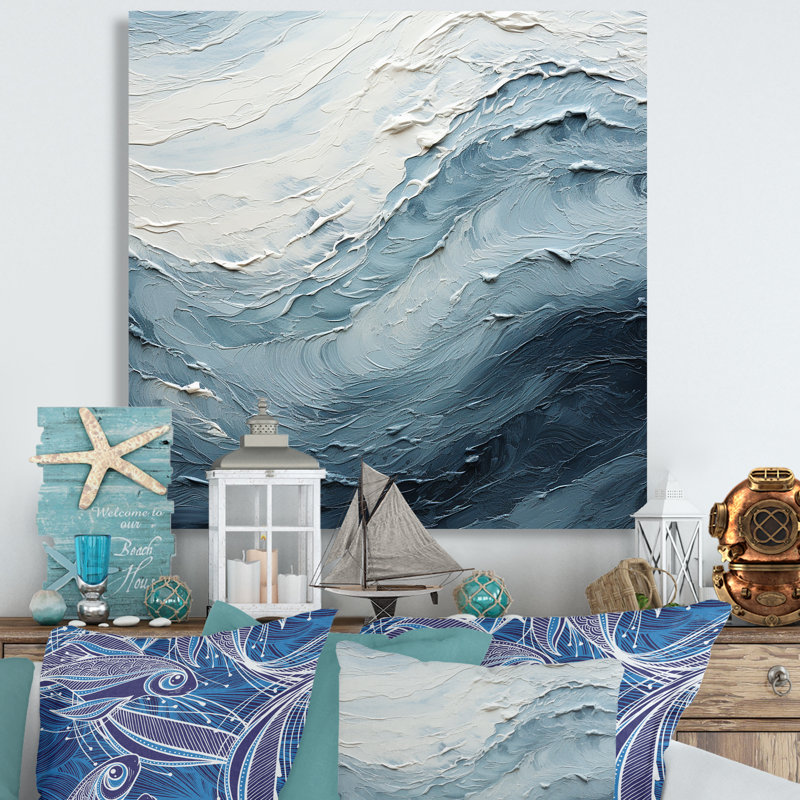 Minimalisme, peinture noire et bleue, vague II, Toile tendue, H 36 po x l 36 po x P 1,5 po