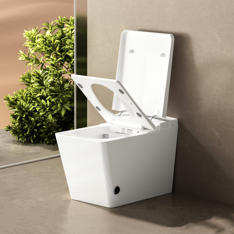 Square Smart Toilet With Mounted Tank - Remote Managed Flushing, Heated Seat, Led Screen, User Programmable Preferences, White Appearance Built-In For Bathrooms Command, Auto Flush System, Seat