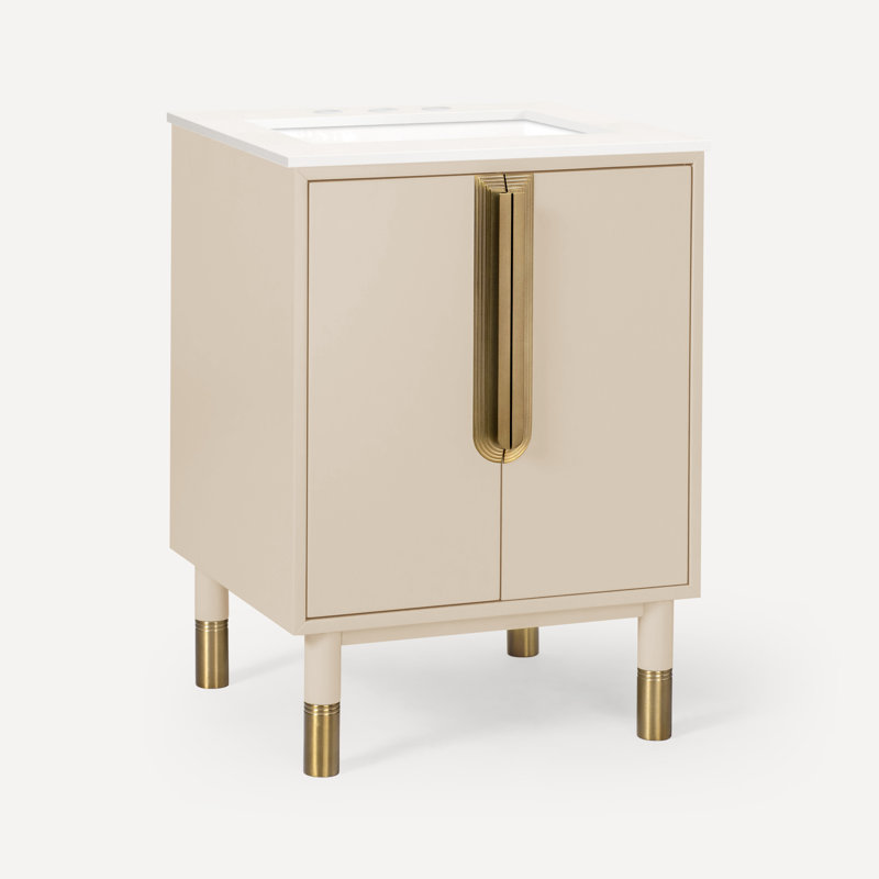 Meuble-lavabo 24 po avec comptoir en quartz Quartz, Sable, Noir lave, Monotrou