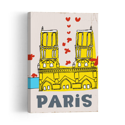 Whimsical Notre Dame Paris Romantic Whimsical Abstract Architecture City Wall Art Print