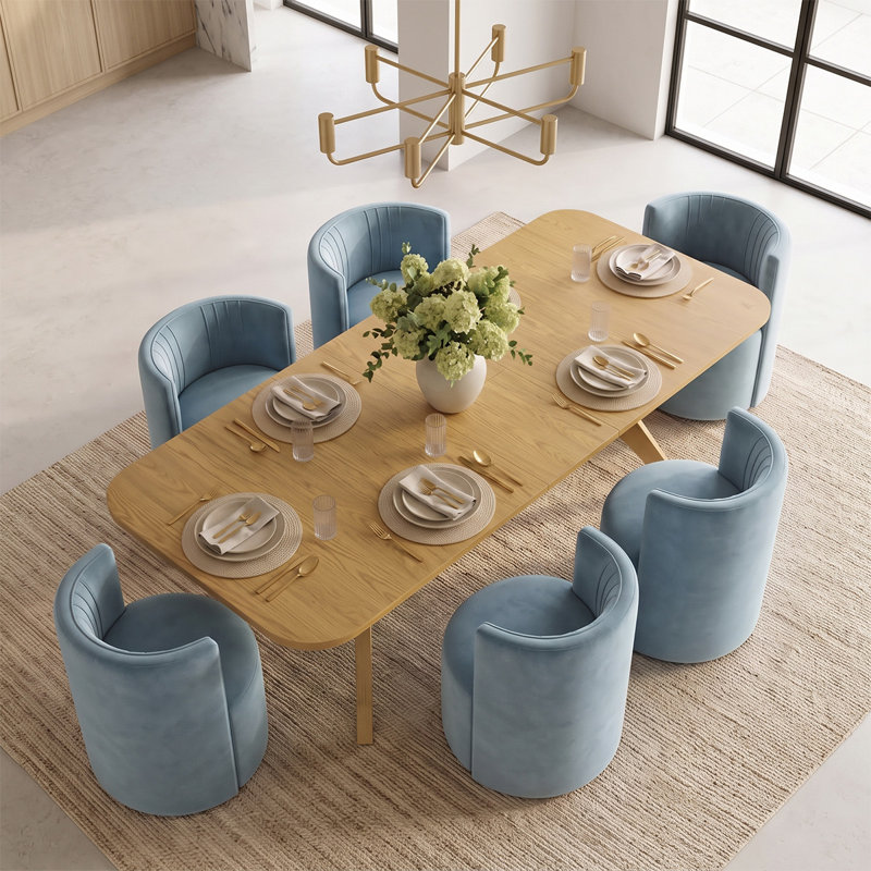 Ensemble de table de salle à manger extensible en placage de bois de 78" à 96" avec 6 chaises en velours et roulettes dissimulées