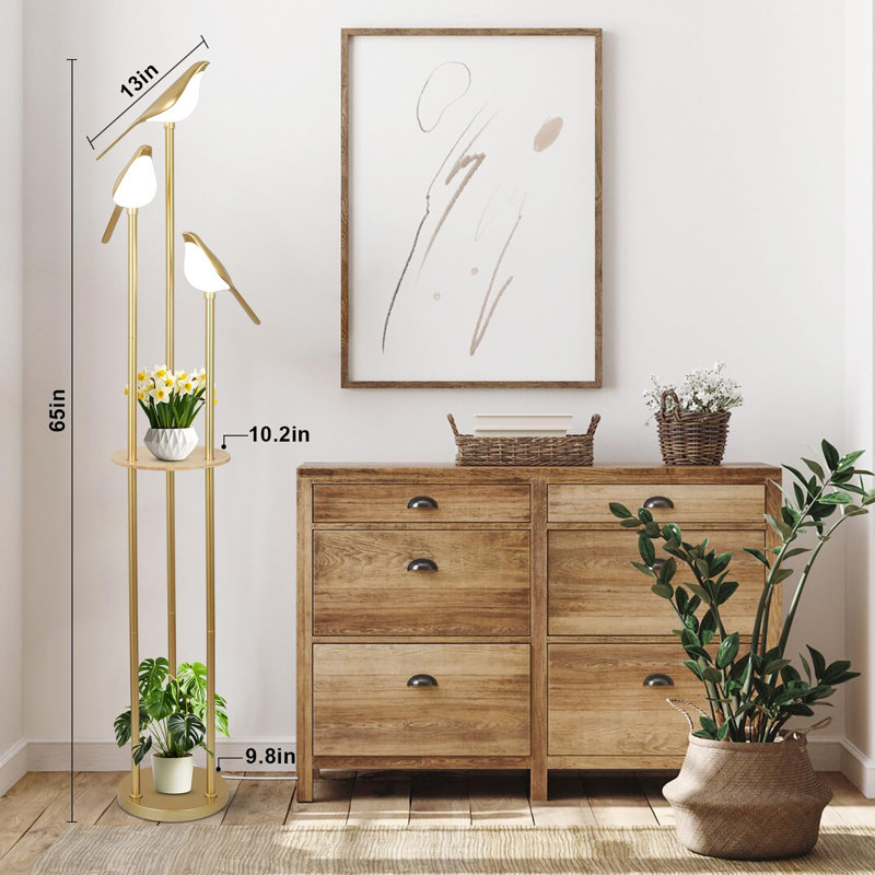 Lampe sur pied moderne avec tablettes, Doré
