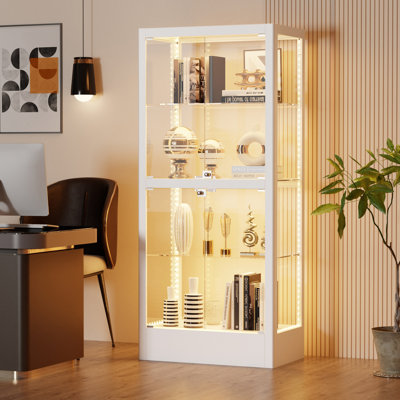 63" Freestanding 4-Sided Glass Display Cabinet With Magnetic LED Light Strip by Wrought Studio
