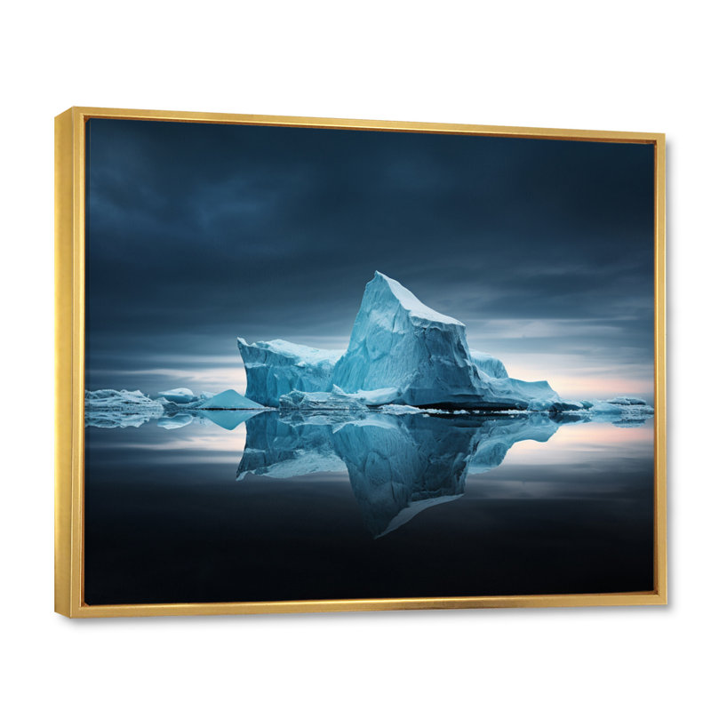 Réflexions de cristal d'iceberg bleues et noires, H 16 po x l 32 po x P 1 po, Cadre flottant doré