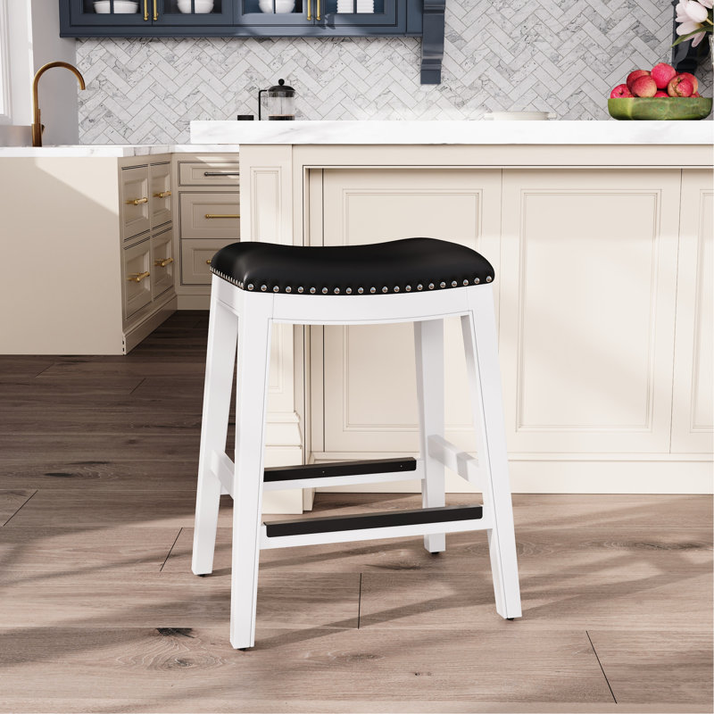 24" Counter Stool In White And Black Leather - Functional Classy Seat Comfortable Stylish Choice, White, White