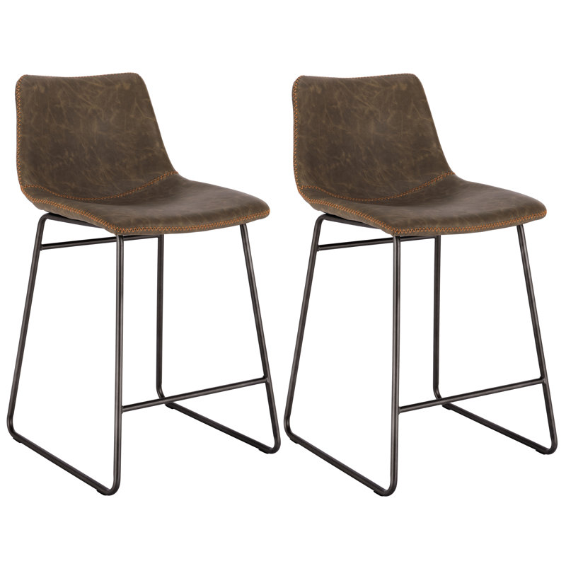 Nettleton Upholstered Faux Leather Counter Stool with Steel Frame, Coffee