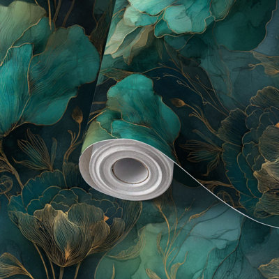 Papier peint à peler et coller, feuille de fleurs ornée sans soudure pour auto-adhésif et amovible 17,7 po x 118 po (45 x 300 cm)