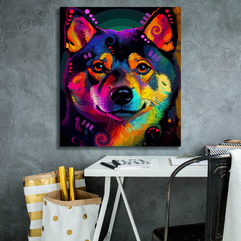 Toile épique Graffiti «Shiba Close Up» par Dean Russo, 26 po x 30 po