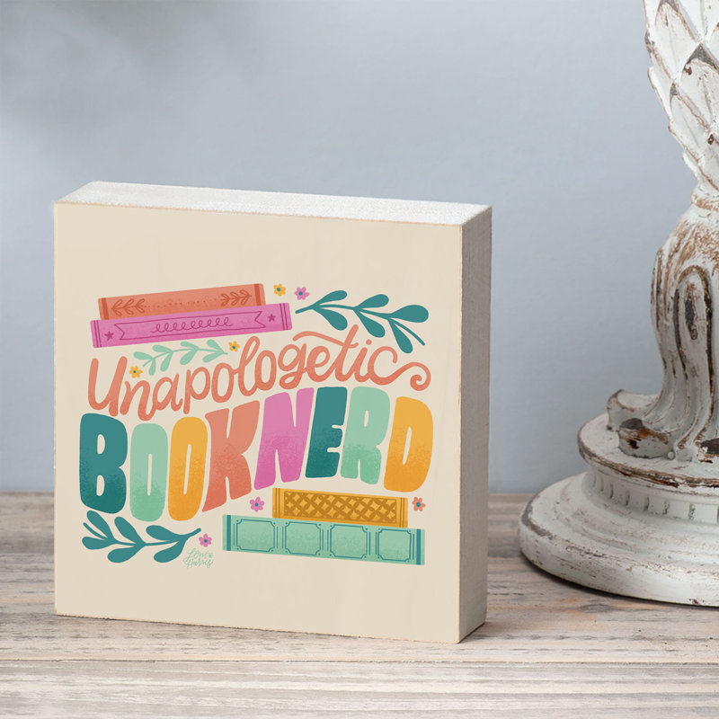 Book Nerd Freestanding Solid Wood Block Sign
