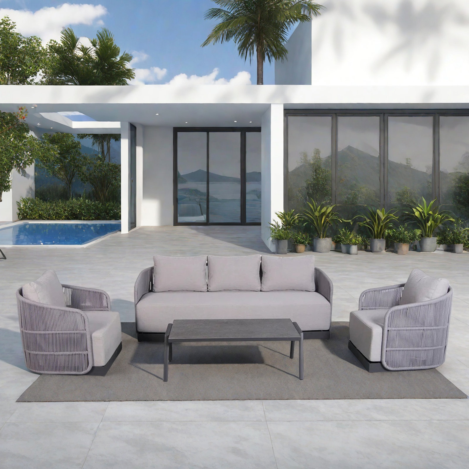 Piazza 5-Person Complete Patio Set, Gray