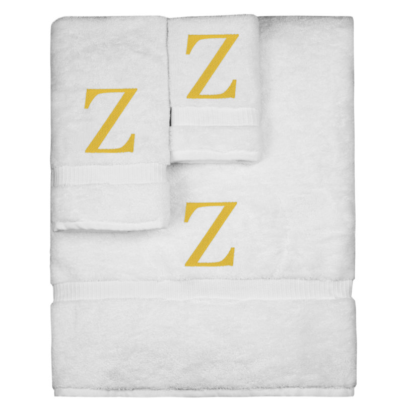 Ensemble de serviettes monogrammées - ensemble de 3 - lettre-bloc, Z, Blanc / Doré